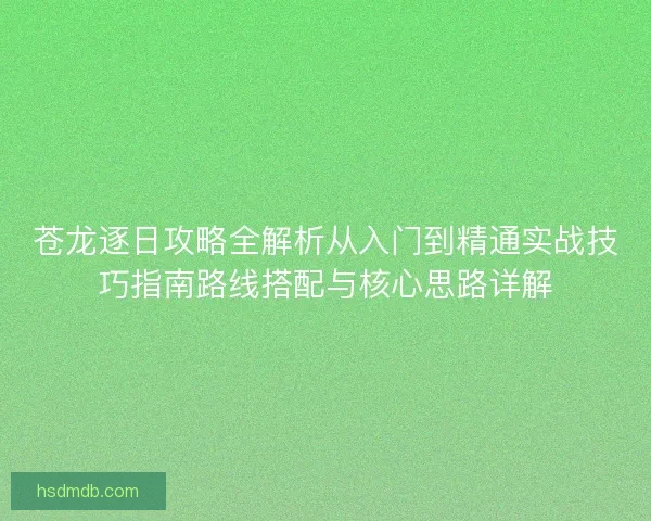 苍龙逐日攻略全解析从入门到精通实战技巧指南路线搭配与核心思路详解